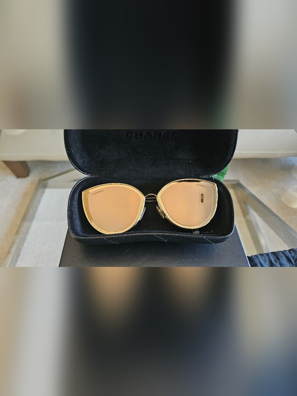 Chanel 4222 18K Rose Gold Mirrored Cat-Eye Sunglasses with Case